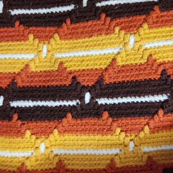 Vtg Handmade Afghan Crochet Retro Sofa Cover Diamond Stitch Stripe Blanket 43x71 - Picture 1 of 14